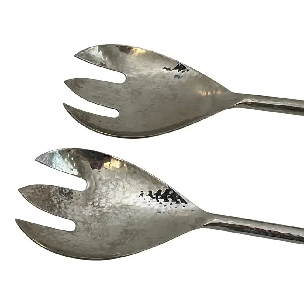 Ihi Brand Vtg Aluminum Salad Server Set Long Handled Fleur de Lis Silver Tone
